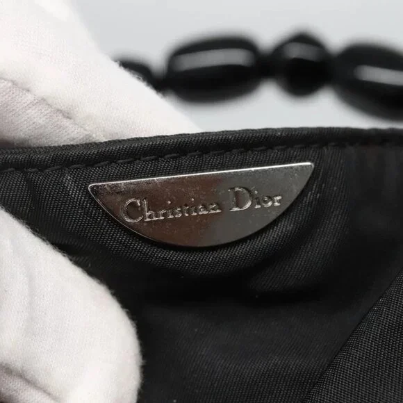 Christian Dior Maris Pearl Hand Bag Nylon Black Silver